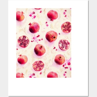 Painted Pomegranates with Gold Leaf Pattern Posters and Art